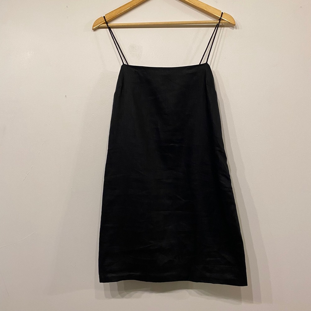 SIR. The Label Black Linen Mini Dress Minimalist Square Neck Size 2 Medium